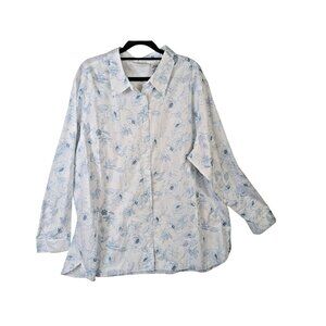 White Stag Women Shirt Plus Size 2X Blue Floral Button Up Classic Long Sleeve